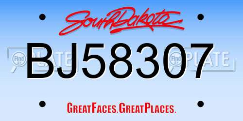 BJ58307 South Dakota License Plate
