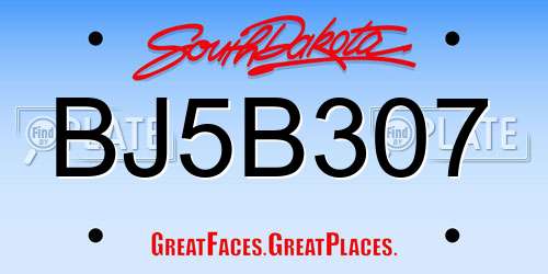 BJ5B307 South Dakota License Plate