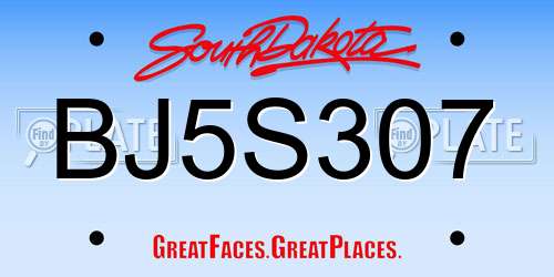BJ5S307 South Dakota License Plate