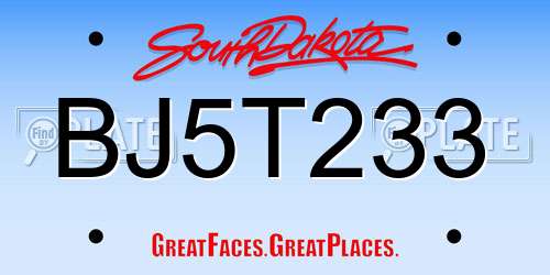 BJ5T233 South Dakota License Plate