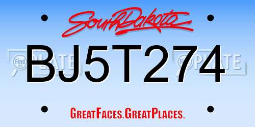 BJ5T274 South Dakota License Plate