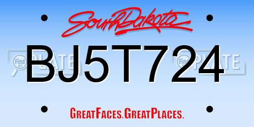 BJ5T724 South Dakota License Plate