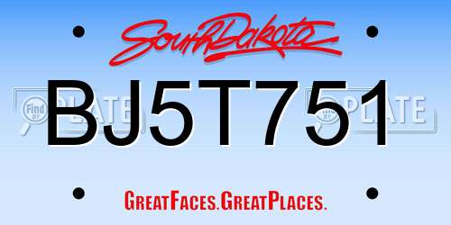 BJ5T751 South Dakota License Plate
