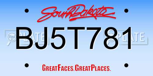 BJ5T781 South Dakota License Plate