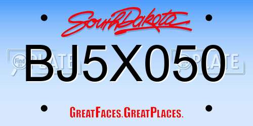 BJ5X050 South Dakota License Plate