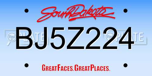 BJ5Z224 South Dakota License Plate