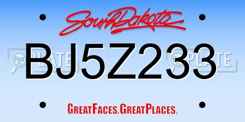 BJ5Z233 South Dakota License Plate