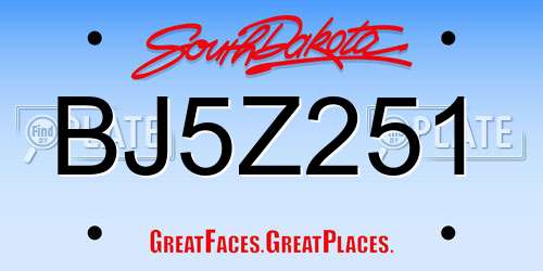 BJ5Z251 South Dakota License Plate
