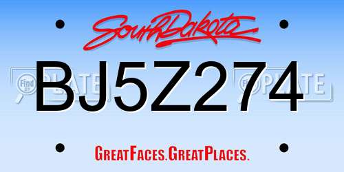 BJ5Z274 South Dakota License Plate