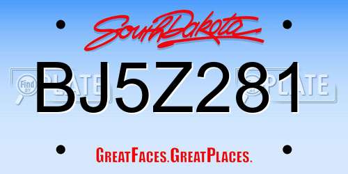 BJ5Z281 South Dakota License Plate