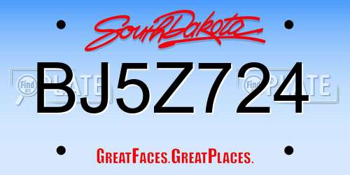 BJ5Z724 South Dakota License Plate