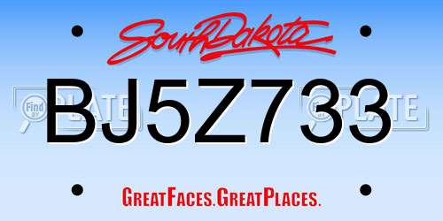 BJ5Z733 South Dakota License Plate