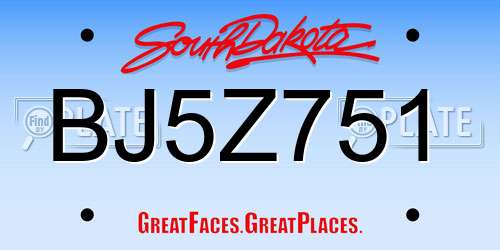 BJ5Z751 South Dakota License Plate