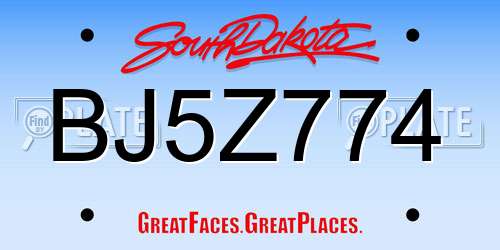 BJ5Z774 South Dakota License Plate