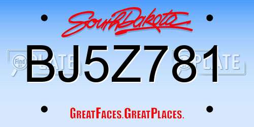 BJ5Z781 South Dakota License Plate