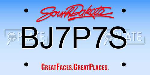 BJ7P7S South Dakota License Plate