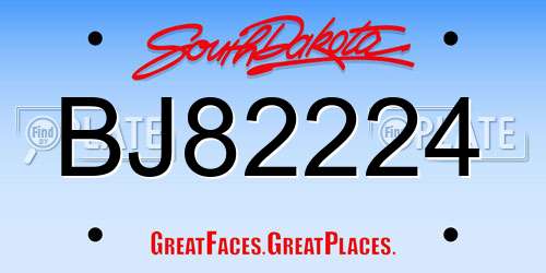 BJ82224 South Dakota License Plate