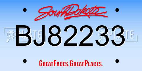 BJ82233 South Dakota License Plate