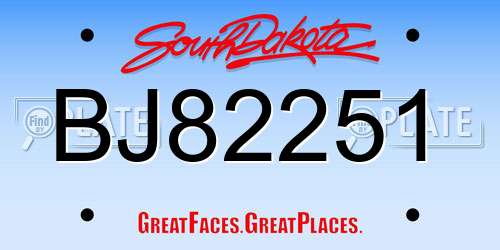 BJ82251 South Dakota License Plate