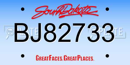 BJ82733 South Dakota License Plate