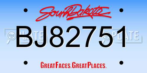 BJ82751 South Dakota License Plate