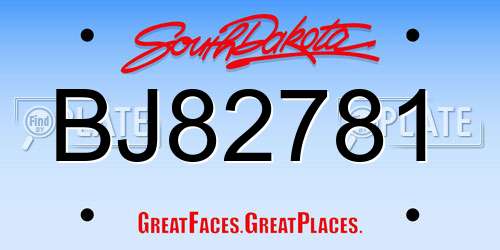 BJ82781 South Dakota License Plate