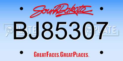 BJ85307 South Dakota License Plate