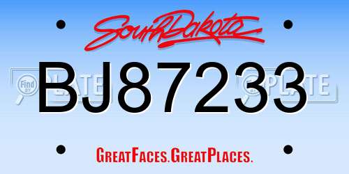 BJ87233 South Dakota License Plate
