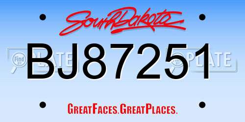 BJ87251 South Dakota License Plate