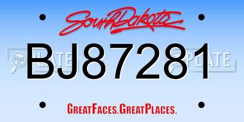 BJ87281 South Dakota License Plate