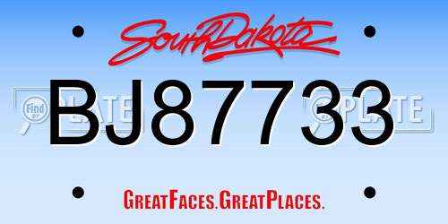 BJ87733 South Dakota License Plate