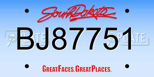 BJ87751 South Dakota License Plate