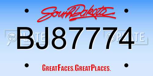 BJ87774 South Dakota License Plate