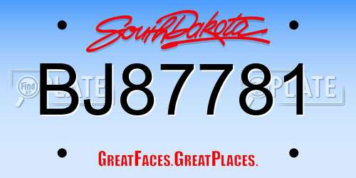 BJ87781 South Dakota License Plate