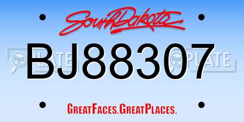 BJ88307 South Dakota License Plate