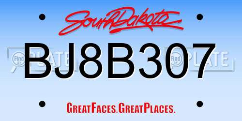 BJ8B307 South Dakota License Plate