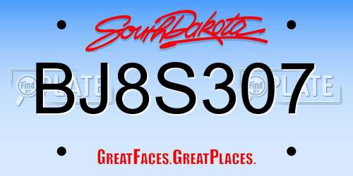 BJ8S307 South Dakota License Plate