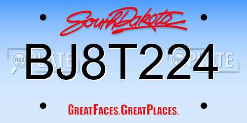BJ8T224 South Dakota License Plate