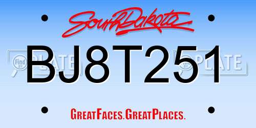 BJ8T251 South Dakota License Plate