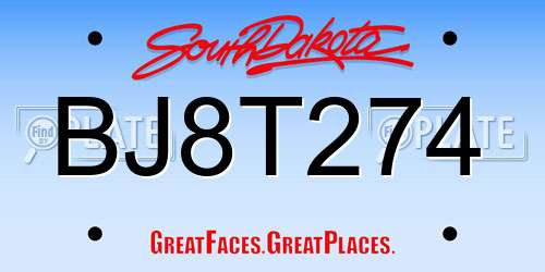 BJ8T274 South Dakota License Plate