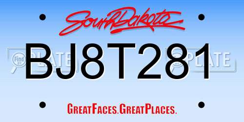 BJ8T281 South Dakota License Plate