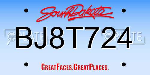 BJ8T724 South Dakota License Plate