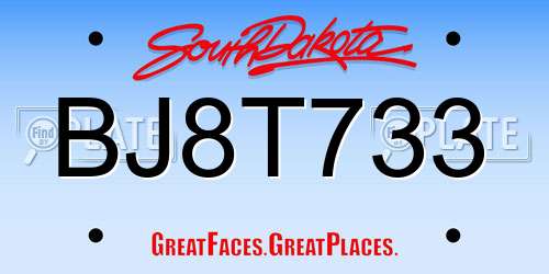 BJ8T733 South Dakota License Plate