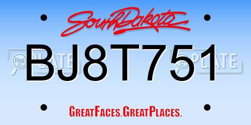 BJ8T751 South Dakota License Plate