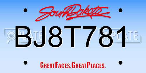 BJ8T781 South Dakota License Plate