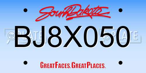 BJ8X050 South Dakota License Plate