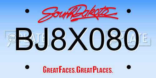 BJ8X080 South Dakota License Plate
