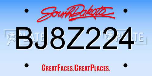 BJ8Z224 South Dakota License Plate