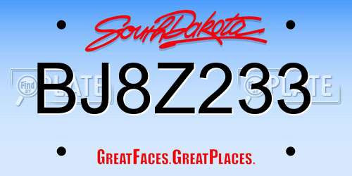 BJ8Z233 South Dakota License Plate