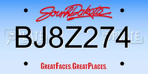 BJ8Z274 South Dakota License Plate